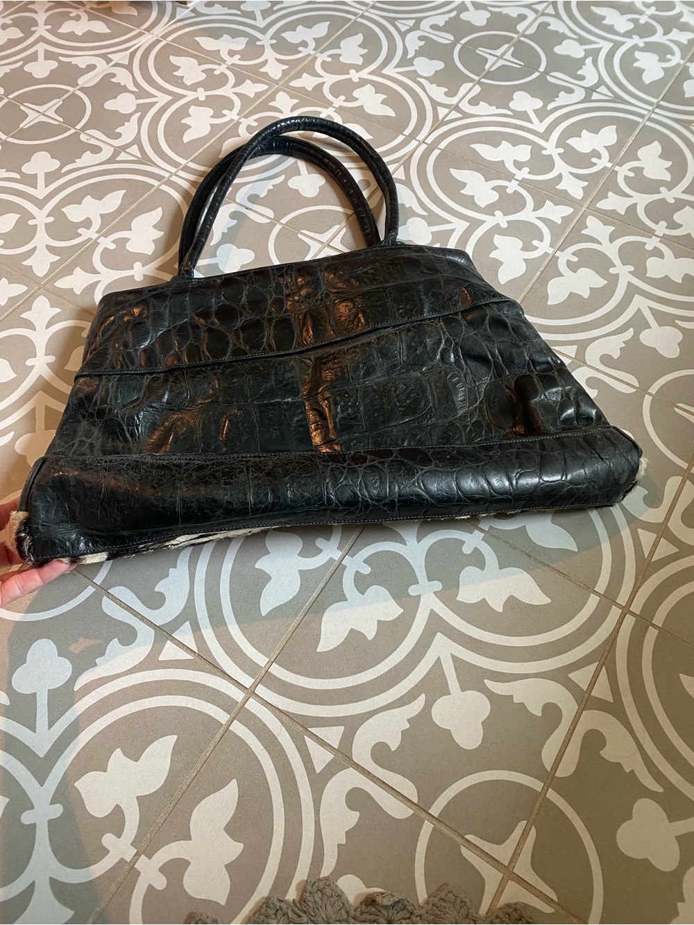 Kurt men Design- Black & Zebra Print Tote Bag with Pink and Black Cross Accents - Picture 3 of 3